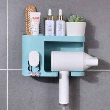 Multifunction Adhesive Hair Dryer Holder Bathroom Hair Blow Drier Holder with Hair... (COLOR.: BLUE)