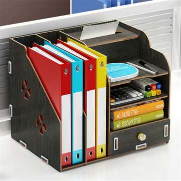Multi-function Desktop Organizer Office Storage Rack Adjustable Wood Display Shelf Tiss... (TYPE: A)