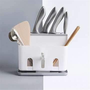 Multifunctional Kitchen Desktop Storage Shelf Rack Plastic Cutter Chopsticks Drai... (COLOR.: WHITE)