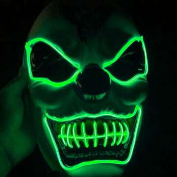 New Clown El Cold Light Glowing LED Fluorescent Mask Halloween Tricky ... (COLOR.: FLUORESCENTGREEN)