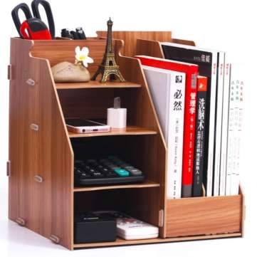 Office Supplies Desktop Storage Baskets Box Drawer Wooden Book Stand Creative Boo... (COLOR.: BEIGE)
