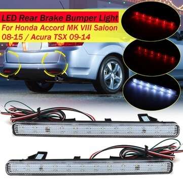Pair LED Rear Bumper Brake Light Reflectors Red For Honda Acura TSX 2009-2014 Acco... (COLOR: WHITE)