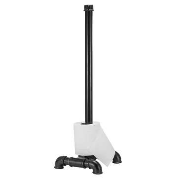 Paper Towel Holder Free Standing Vintage Toilet Roll Hold Industrial Pipe Fitting (COLOR.: BLACK)
