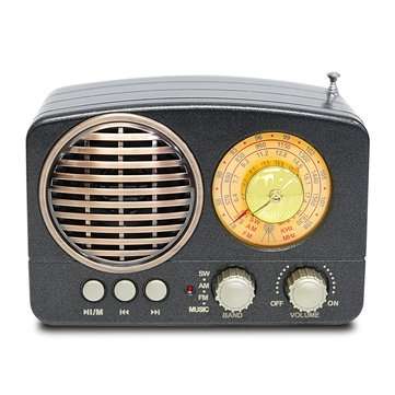 Portable AM FM AUX Vintage Retro Radio SW bluetooth Speaker TF Card USB MP3 Music... (COLOR.: BLACK)