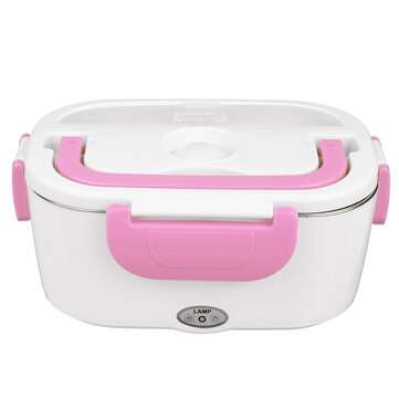 Portable Electric Heated Lunch Box 12V Vehicle-mounted Insulation Bento Stainless S... (COLOR: PINK)