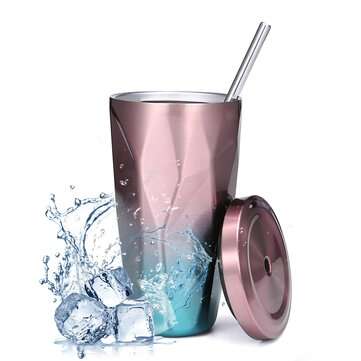 Portable Travel Mug Stainless Steel Tumbler Coffee Ice Cup With Drinking Straw and... (COLOR.: PINK)