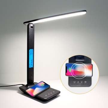 QI Wireless Charging LED Desk Lamp 10W With Calendar Temperature Al... (TYPE: USPLUG | COLOR: BLACK)