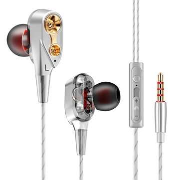 QKZ CK8 Wired Dual Moving Coil Heavy Bass Stereo In-ear Earphone with Microphone... (COLOR.: SILVER)