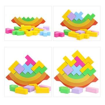 Rainbow Balancing Frame Baby Early Learning Montessori Teaching Aids Wood Bloc... (COLOR.: COLORFUL)