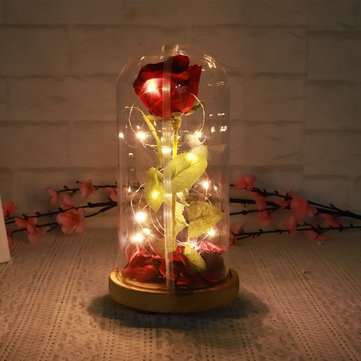 Red Forever Rose Glowing Flower Immortal Fresh Rose in Glass Mother`s day Decoration Toys