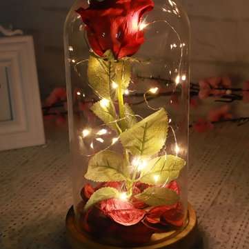 Red Forever Rose Glowing Flower Immortal Fresh Rose in Glass Mother`s day Decoration Toys