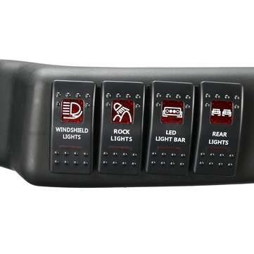 Red Left Side A Pillar Switch Pod Panel with 4 Boat Rocker Switch for Jeep Wrangler JK 2011-2017