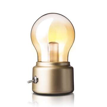 Retro Bulb Lamp USB Charging Portable Mini Desktop Light Bulb Shape Small Night Light (COLOR.: GOLD)