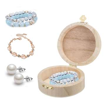 Round Wooden Box Organizer Storage Craft Case for Handicraft Jewelry Gadgets