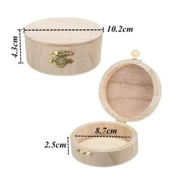 Round Wooden Box Organizer Storage Craft Case for Handicraft Jewelry Gadgets