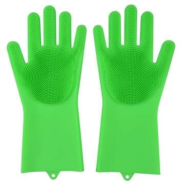 Silicone Dishwashing Glove Kitchen Cleaning Glove Convenient Brush Glove Quick to... (COLOR.: GREEN)