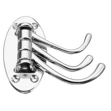 Silver Triple Swivel Arc Hooks Folding Swing Arm Wall Mount Zinc Alloy Clothes Towel Hanger