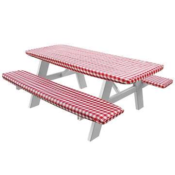 Sorfey Vinyl Picnic Table and Bench Fitted Tablecloth Cover (COLOR: RED)
