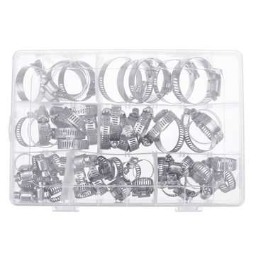 Suleve 60Pcs Fuel Injection Hose Line Clamp Stainless Steel Adjustable Worm Gear Clamp Assortment