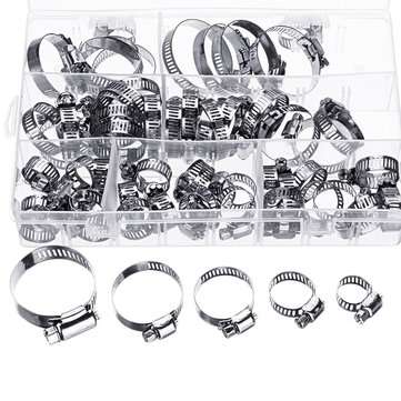 Suleve 60Pcs Fuel Injection Hose Line Clamp Stainless Steel Adjustable Worm Gear Clamp Assortment