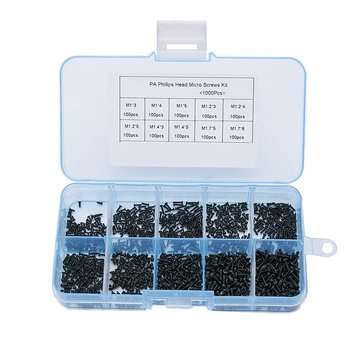 Suleve MXCP4 1000Pcs Phillips Screw Round Head Carbon Steel Electronic Mini Screws Kit M1 M1.2 M1