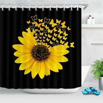 Sunflower Butterfly Print Waterproof Bathroom Shower Curtain Toile... (MAT PACKAGE: 1*SHOWERCURTAIN)
