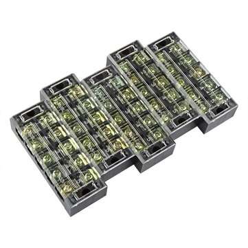 TB4505 600V 45A 5 Position Terminal Block Barrier Strip Dual Row Screw Block Covered W/ Removable Cl