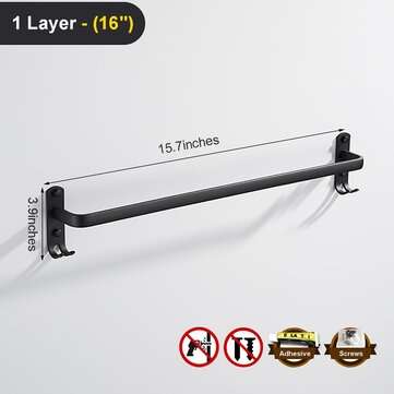 Towel Hanger Wall Mounted 30-50 CM Towel Rack Bathroom Aluminum Black Towel Bar (STYLE: 2)