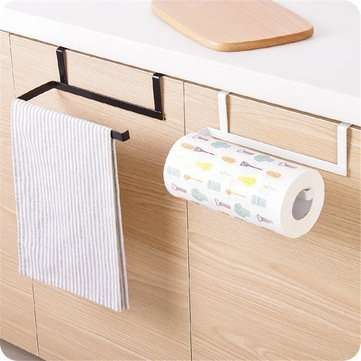 Towel Holder Hanging Kitchen Roll Paper Organizer Storage Rack Tissue Hanger (COLOR1: BLACK)