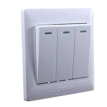 Universal 10A Power 3 Gang Wall Plate Light Bulb Push Button Switch