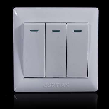 Universal 10A Power 3 Gang Wall Plate Light Bulb Push Button Switch