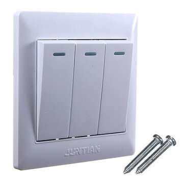 Universal 10A Power 3 Gang Wall Plate Light Bulb Push Button Switch