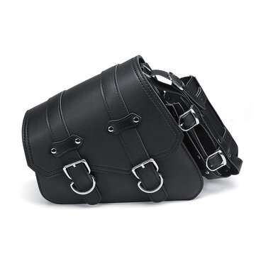 Universal Motorcycle Saddlebags Saddle Bag Black Leather For Harley Sportster XL883 X... (STYLE2: L)