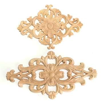 Unpainted Wood Oak Carved Onlay Applique Furniture Home Decor 21x11cm/28x15cm (SIZE: #1)