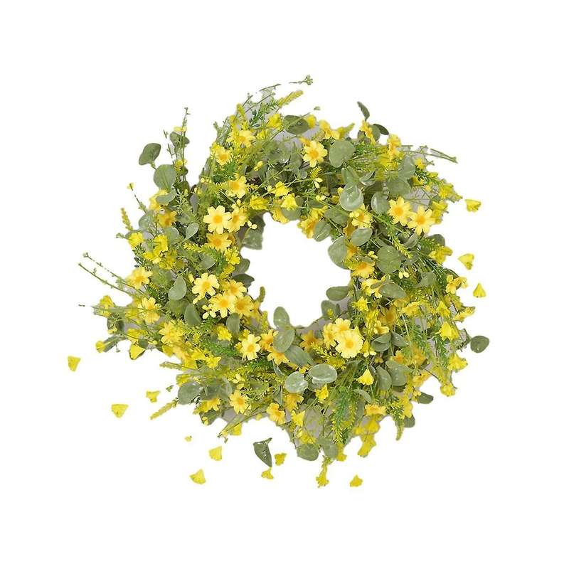 22 Inch Artificial Daisy Flower Spring Wreath with Eucalyptus Wreath Farmhouse Wreath for Front Doo