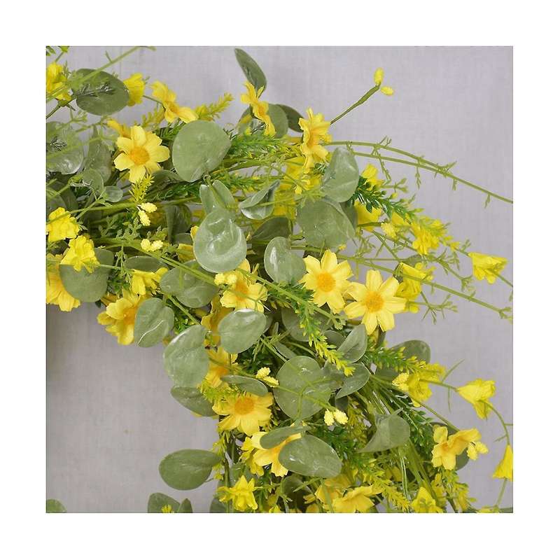 22 Inch Artificial Daisy Flower Spring Wreath with Eucalyptus Wreath Farmhouse Wreath for Front Doo