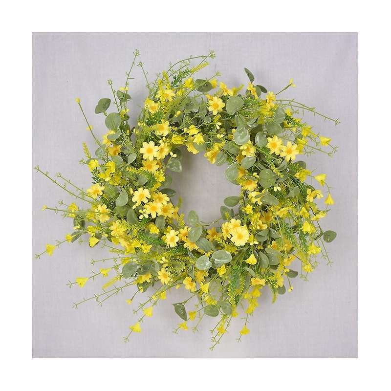 22 Inch Artificial Daisy Flower Spring Wreath with Eucalyptus Wreath Farmhouse Wreath for Front Doo