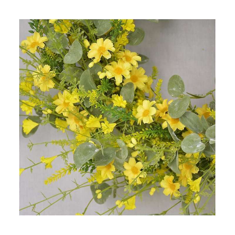 22 Inch Artificial Daisy Flower Spring Wreath with Eucalyptus Wreath Farmhouse Wreath for Front Doo