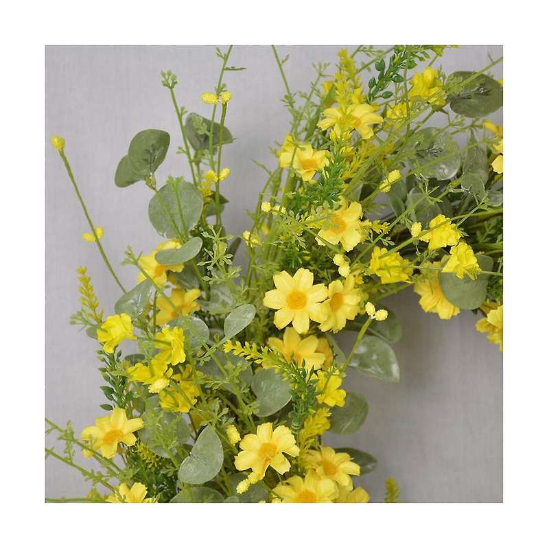 22 Inch Artificial Daisy Flower Spring Wreath with Eucalyptus Wreath Farmhouse Wreath for Front Doo