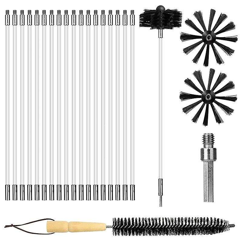 22 PCS Chimney Cleaning Brush,Duct Vent Cleaning Set with 18 Nylon Rods,for Fireplace/Dryer Vent /Se