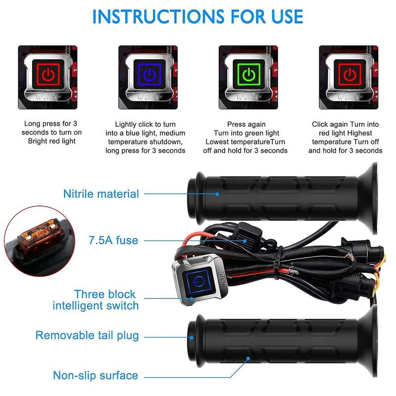 22mm Motorcycle Heating Handlebar Intelligent Three-Speed Temperature Adjustment Heating Handle for