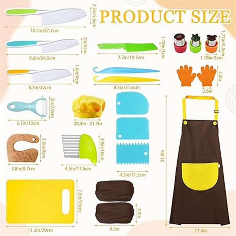22-Piece Children's Kitchen Tool Set, Cutting Board, Apron, Hat, Cooking Toys to Cultivate Children'