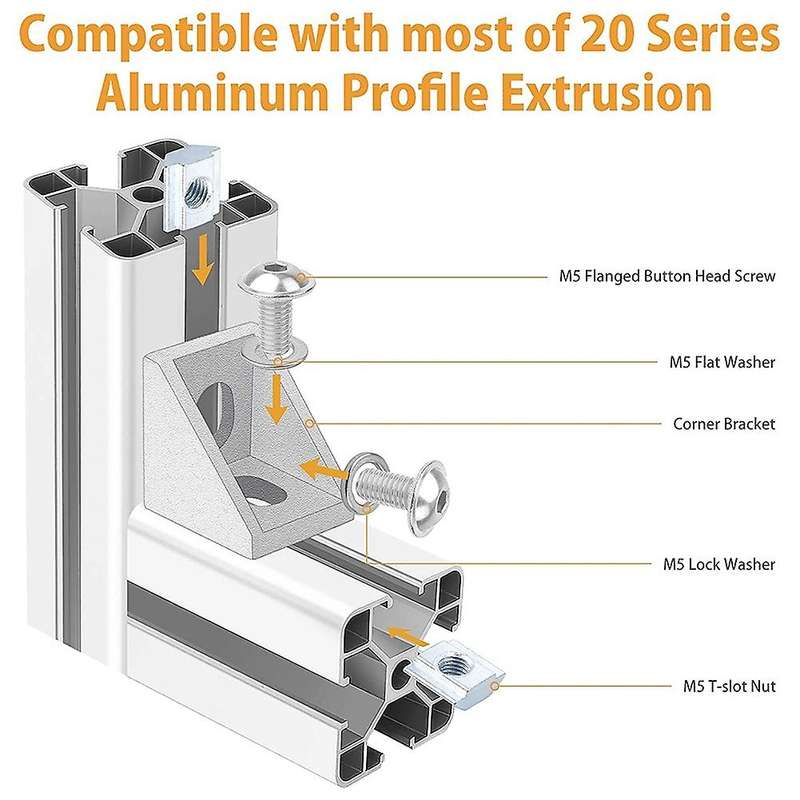 22Set Aluminum Profile Connector Set for 2020 Series Aluminum Extrusion Profile W Slot 6mm, Include