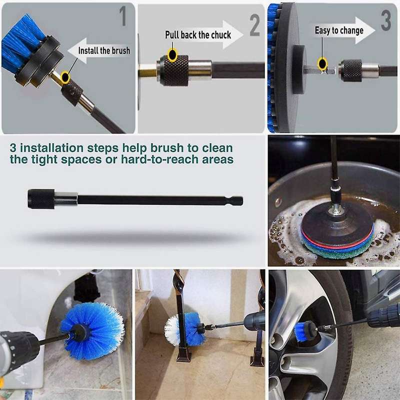 23 Piece Attachment Kit, Power Scrubber Drill Brushes for Cleaning Bathroom with Extension Bar for D