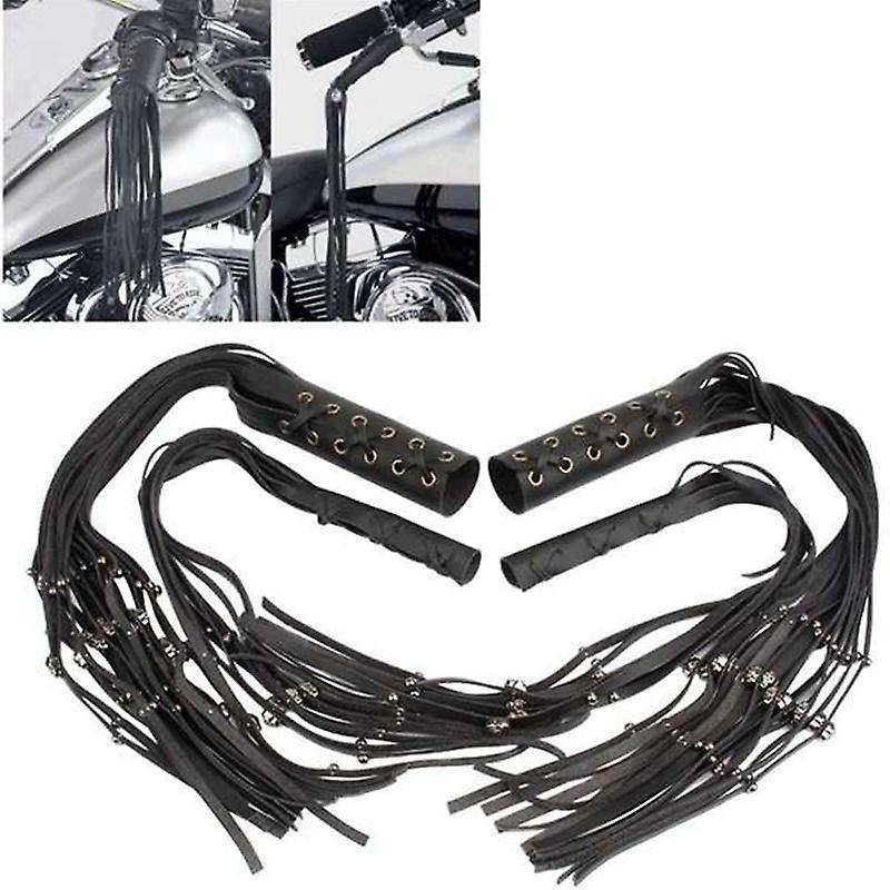 24 Inch Skull PU Motorcycle Hand Grips with Brake Lever Fringe Cover for Cruiser Chopper Classic Caf