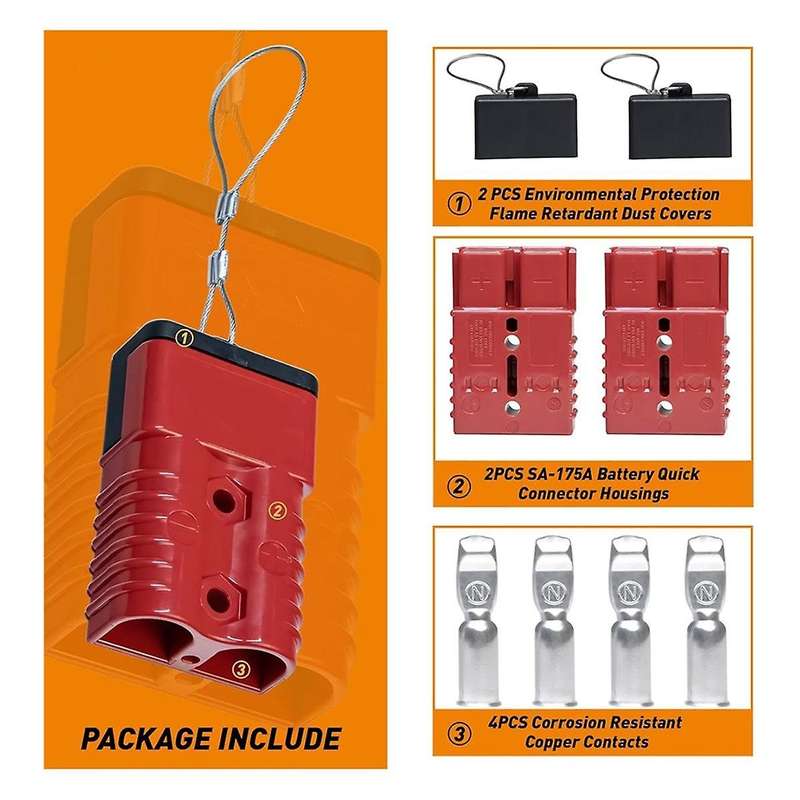 2-4 Gauge Wire Connectors, 175A Wire Harness Plug Kit,12V to 36V Battery Quick Connect Disconnect Se