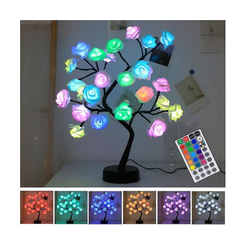 24 Led Roses Flower Tree Lights Rgb 17 Color Lamp Mother's Day Night Light Home Party Christmas Wed