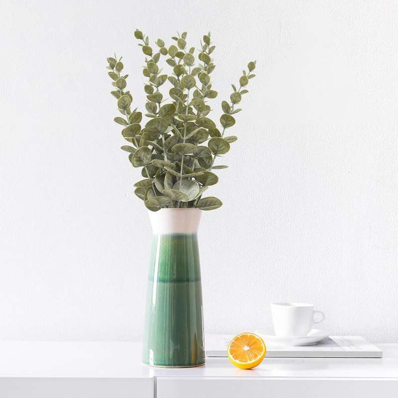 24 Pcs Artificial Eucalyptus Leaf Stem 15 Inch Tall for Faux Eucalyptus Wedding Bouquet Centerpiece