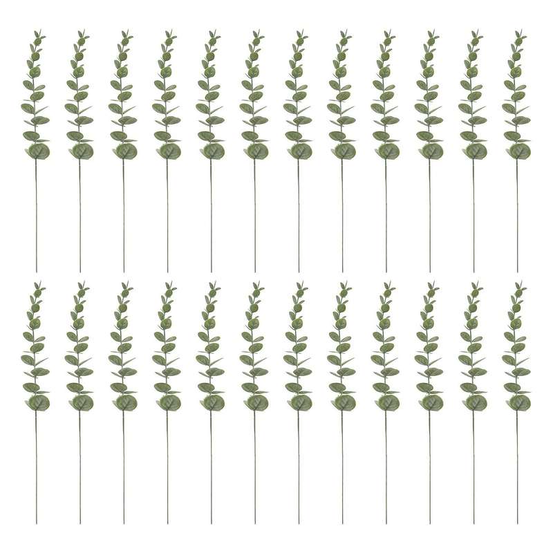 24 Pcs Artificial Eucalyptus Leaf Stem 15 Inch Tall for Faux Eucalyptus Wedding Bouquet Centerpiece