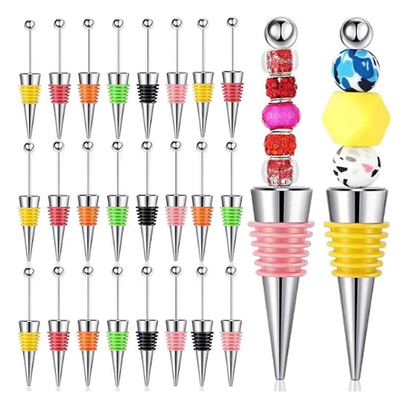 24 Pcs Beadable Wine Stoppers for Wine Bottles Wine Saver Bottle Stopper for Beverage Gifts Holiday